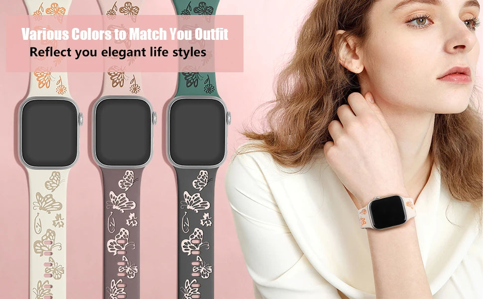 Engraved Strap For Apple Watch Band 45mm 44mm 49mm 40mm 41mm 38mm 42mm Correa Silicone Bracelet Series 9 8 7 6 5 4 3 SE Ultra 2