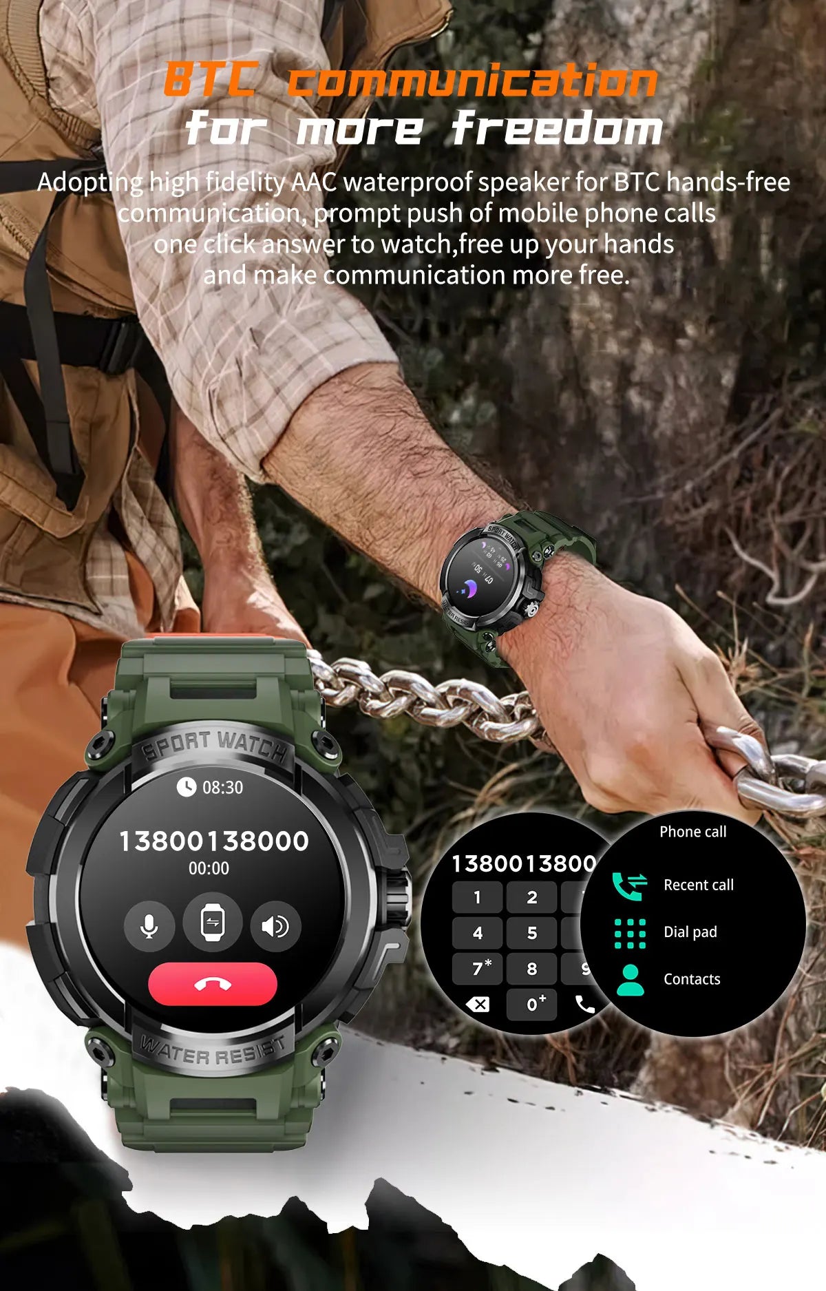 2024 New Outdoor Military Men Smart Watch AMOLED HD Screen Three-proof Durable Sports Tracker Original Bluetooth Call Smartwatch