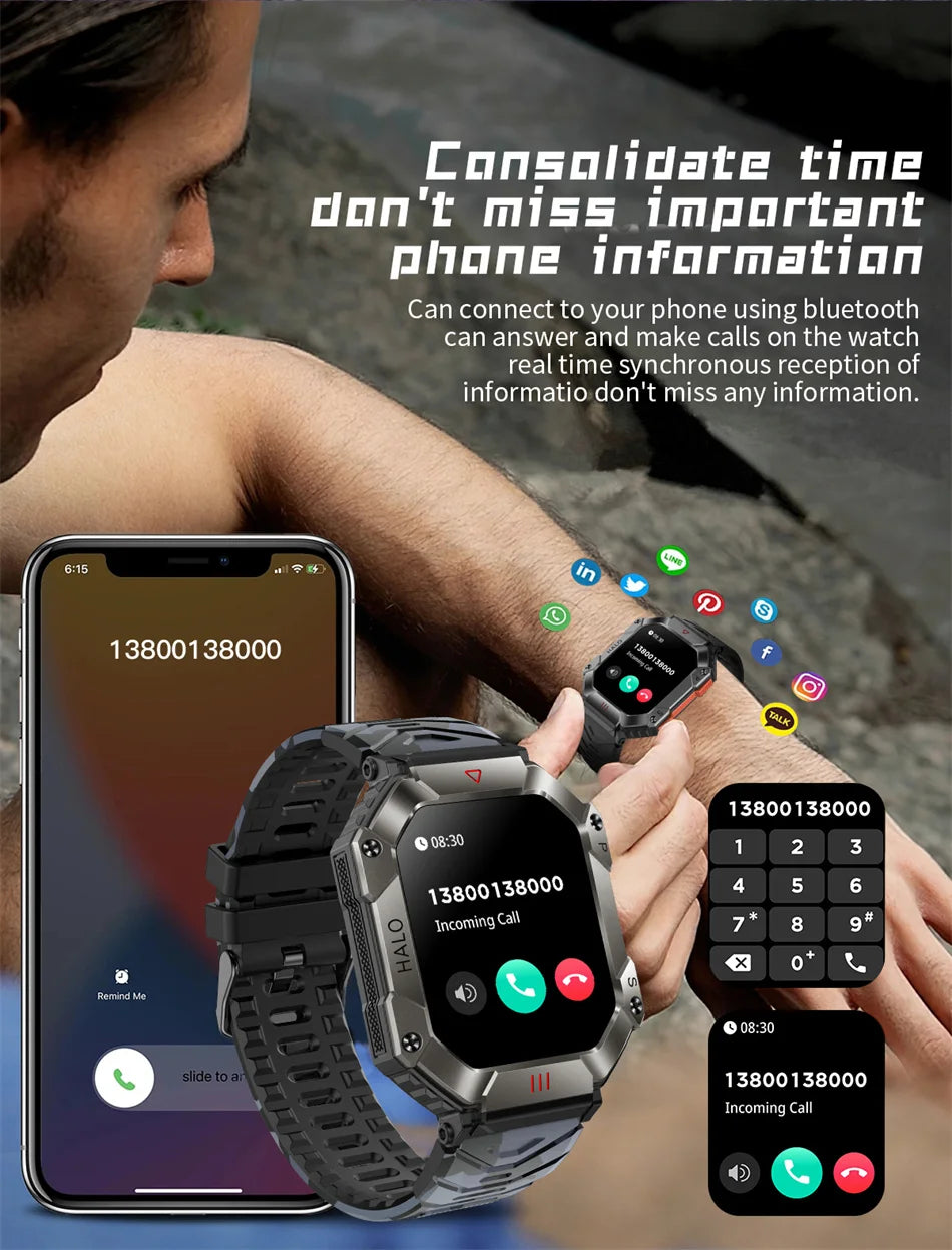 2024 New Outdoor Compass Smartwatch Men 650mAh Large Battery IP68 Waterproof AI Voice Assistant Bluetooth Call Smart Watch Men