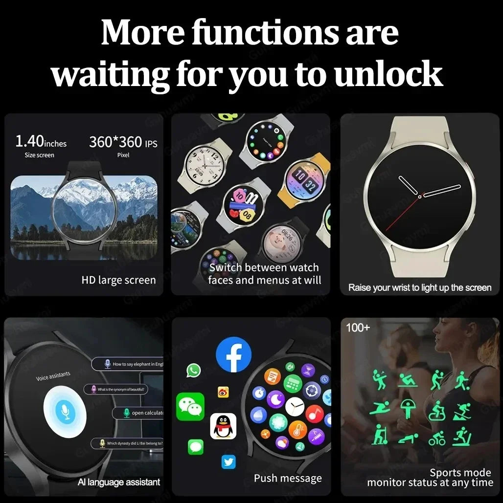 2024New GPS Tracker Sports Fitness Galxy Watch 6 Smart Watch Voice Assistant Bluetooth Call Men Women Smartwatch IP68 Waterproof