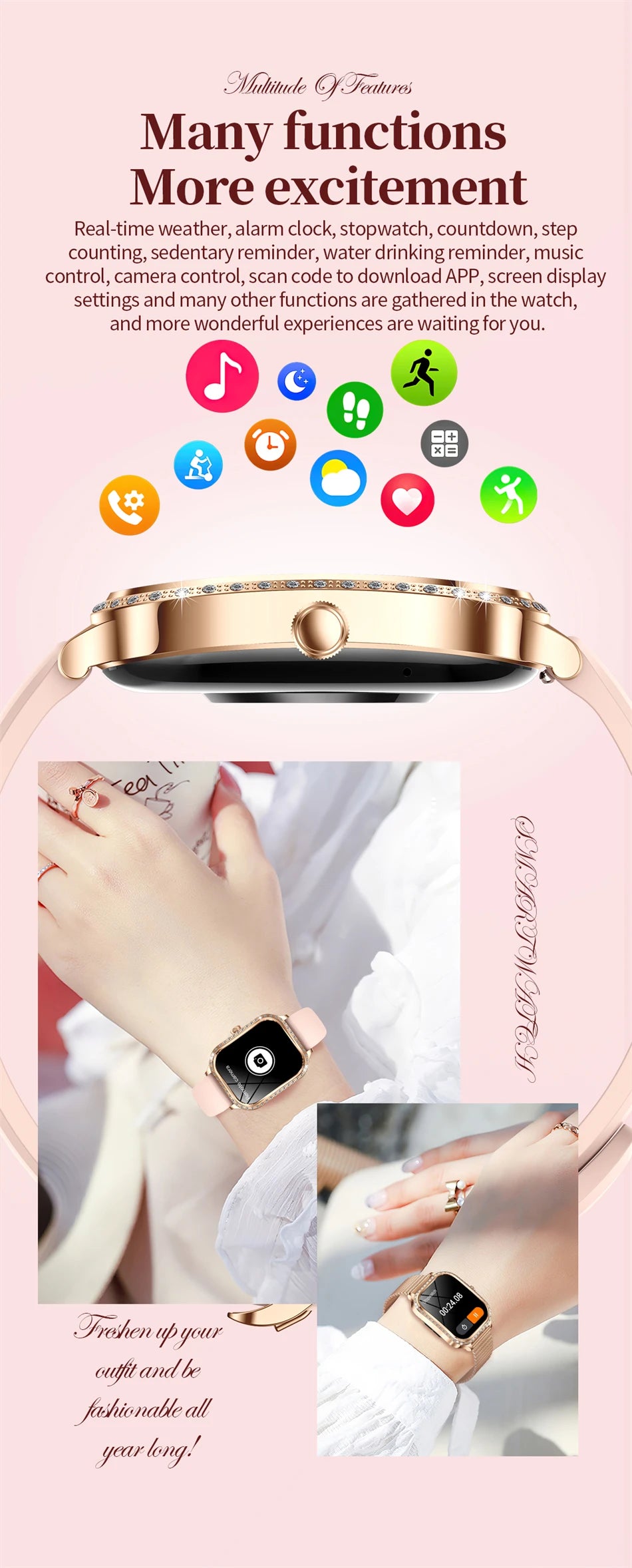 2024 Smart Watch Woman Sport Fitnes AI Voice Control Full Touch Bracelet Bluetooth Call Waterproof For Fashion Ladies Smartwatch