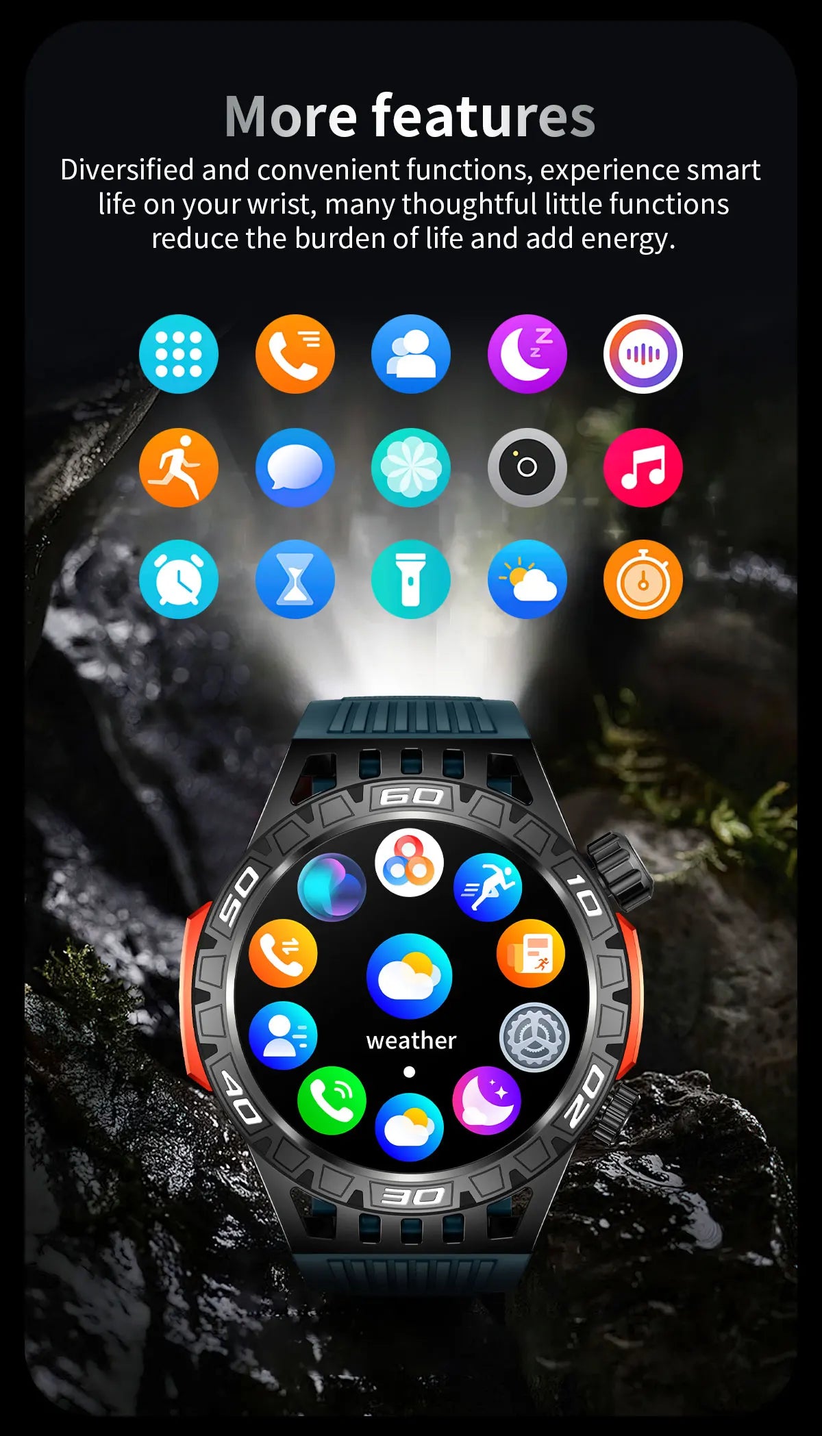 2024 New Outdoor Smart Watch Men With Flashlight Sport Fitness Bracelet Blood Pressure IP68 Waterproof Smartwatch For Android