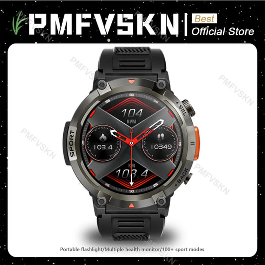 2024 Outdoor Sport Smartwatch Men Flashlight Heart Rate Fitness Bracelet Bluetooth Call Whatsapp Notification Waterproof Watch