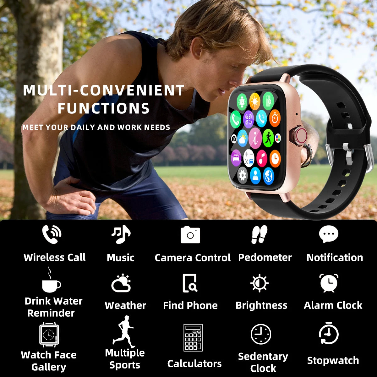 1.83'' Waterproof Smart Watch with Message Answer Call Sleep Monitoring Sports Pedometer Information Alerts For iPhone Android