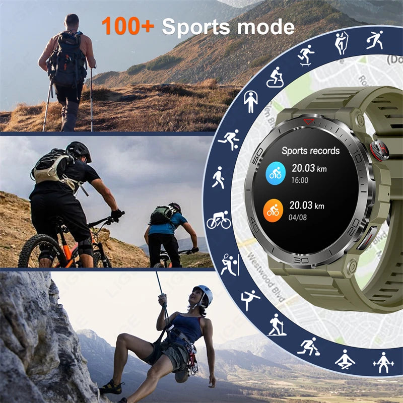 2024 For Huawei Xiaomi Outdoor Compass Smartwatch Men 1.43inch AMOLED Sports Fitness Watch Bluetooth Call Waterproof Smart Watch