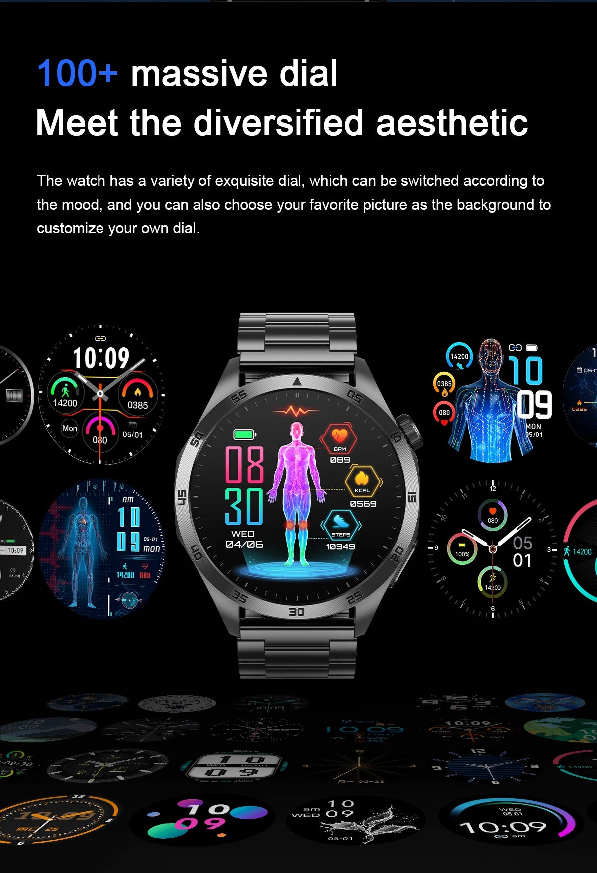 2024 AI Medical Diagnosis Smart Watch Bluetooth Call Blood Sugar Blood Lipid Uric Acid Monitor HRV ECG Smartwatch For Men Women