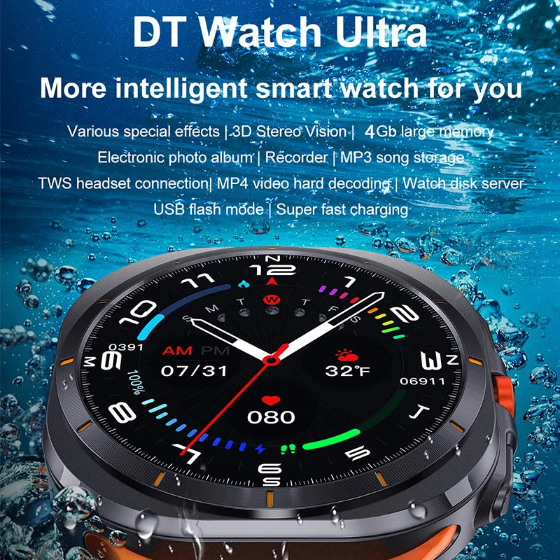 2024 DT Watch Ultra 7 Smart Watch Men USB Data Transfer Local Music 4GB Smartwatch Women Bluetooth Call Wireless Charging Sports