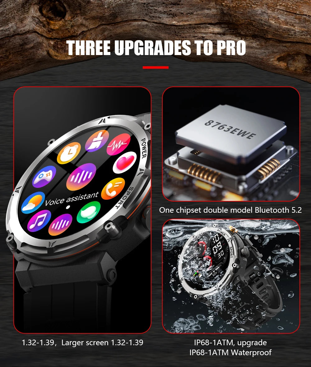 2024 Original Military Smartwatch Bluetooth Call Fitness Sports Waterproof Smart Watch for Men Women Xiaomi Apple Android Phones