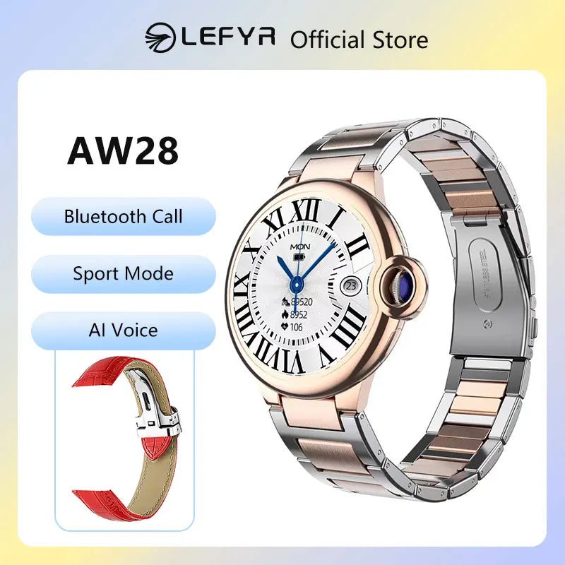 High-end Luxury Woman Smart Watch 2024 LEFYR AW28 Smartwatch Men Fitness Wristband Bluetooth Call AI Voice Connected Custom Dial