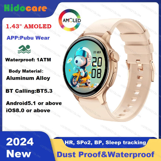 Amoled Watch 2024 New Ladies Man Connected Bluetooth Fitness Digital Electronic Original Sports Smartwatch for Women Waterproof