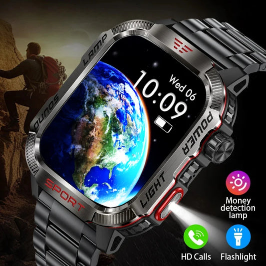 2024 Smarthwhatch Flashlight Outdoor Sports Smart Watch Men Women 600mah reloj hombre Compass Bluetooth Music 2.01'' Smartwatch