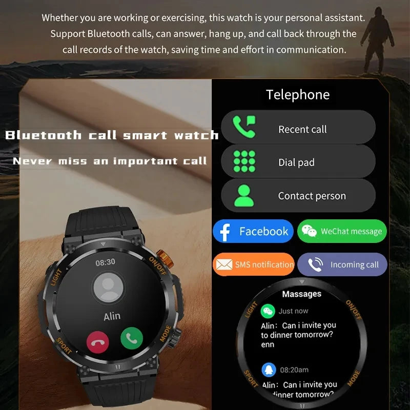 2024 New Men's Smartwatch Compass Outdoor Sports Emergency Light IP67 Waterproof Bluetooth Call Full Touch Screen Smartwatch Men