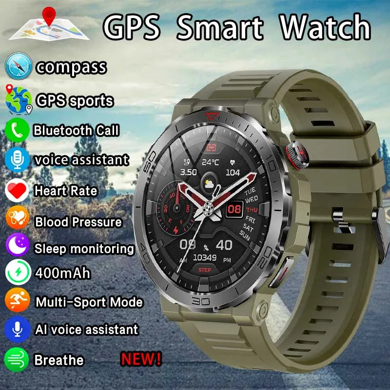 2024 New Rugged Military GPS Smart Watch Men AMOLED HD Screen Heart Rate Bluetooth Call Waterproof Outdoor smartwatch for Xiaomi