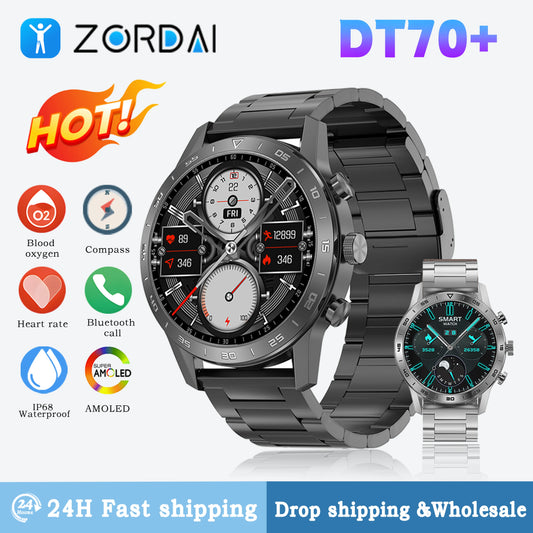 2024 DT70+ Smart Watch Stainless Steel Business Fitness Wristwatch 1.45 Round Screen Bluetooth Call Smartwatch for Men Women