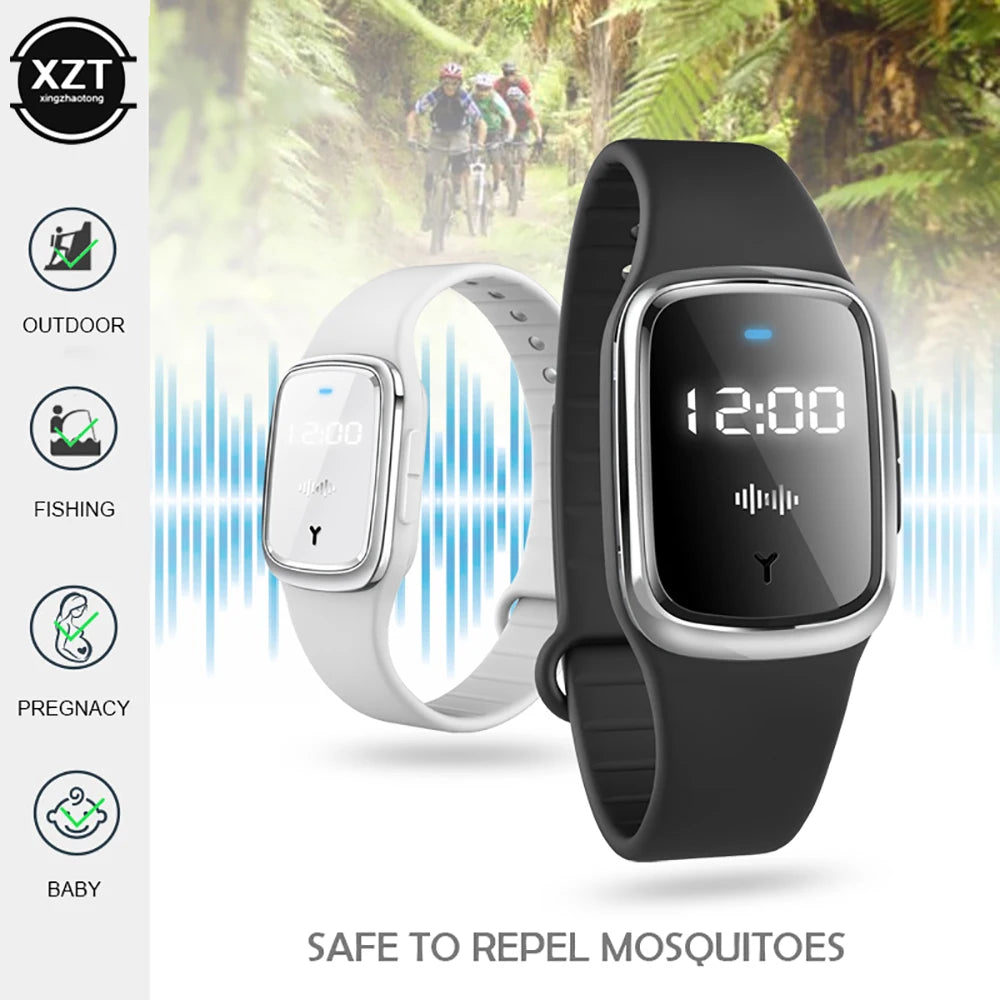 Ultrasonic Mosquitoes Repeller Bracelet Anti Mosquitoes Bite Charging Prevent Mosquitoes Wrist Watch display time For Outdoor