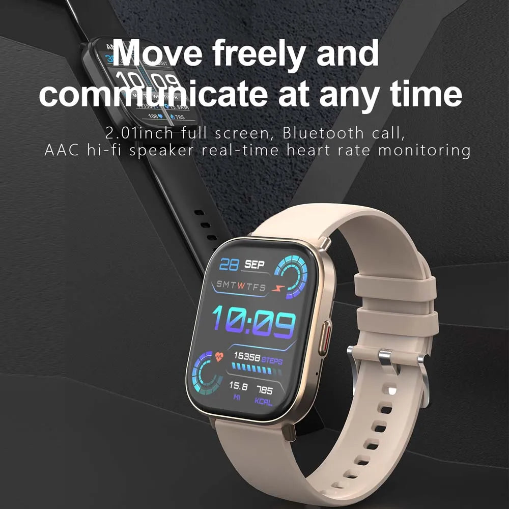 Vitality Smartwatch Baron And Women 2.01” HD 240*296 Bluetooth Call Fitness Tracker Heart Rate Step Count Diy Faces Sports Watch