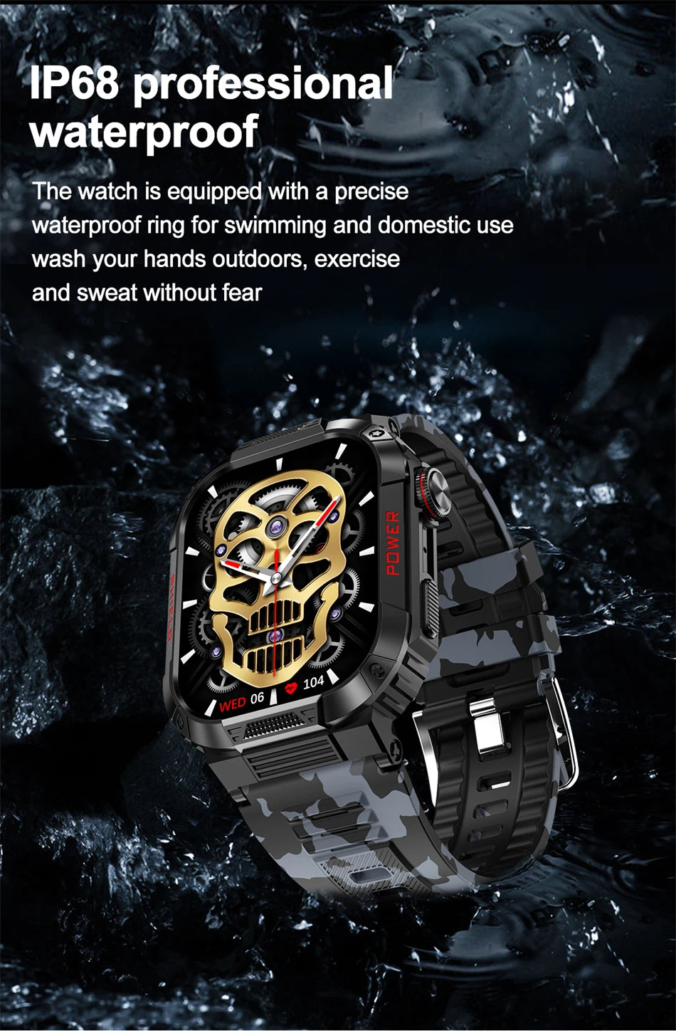 300MAh Battery Smartwatch Men 2.02 Inch HD Large Screen IP68 Waterproof Voice Assistant Bluetooth Call Smart Watch Men 2024 New