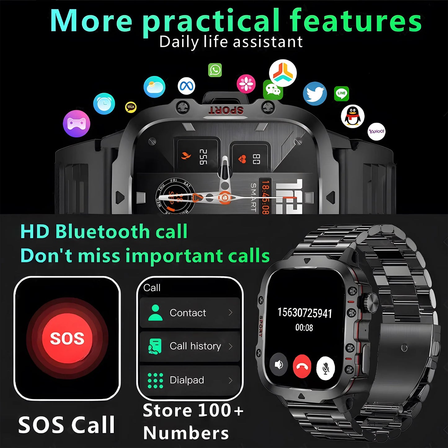 2024 New Smart Watch Men Rugged GPS Sport Tracker 420 Mah IP68 Waterproof 24-Hour Health Monitoring HD Bluetooth Call smartwatch