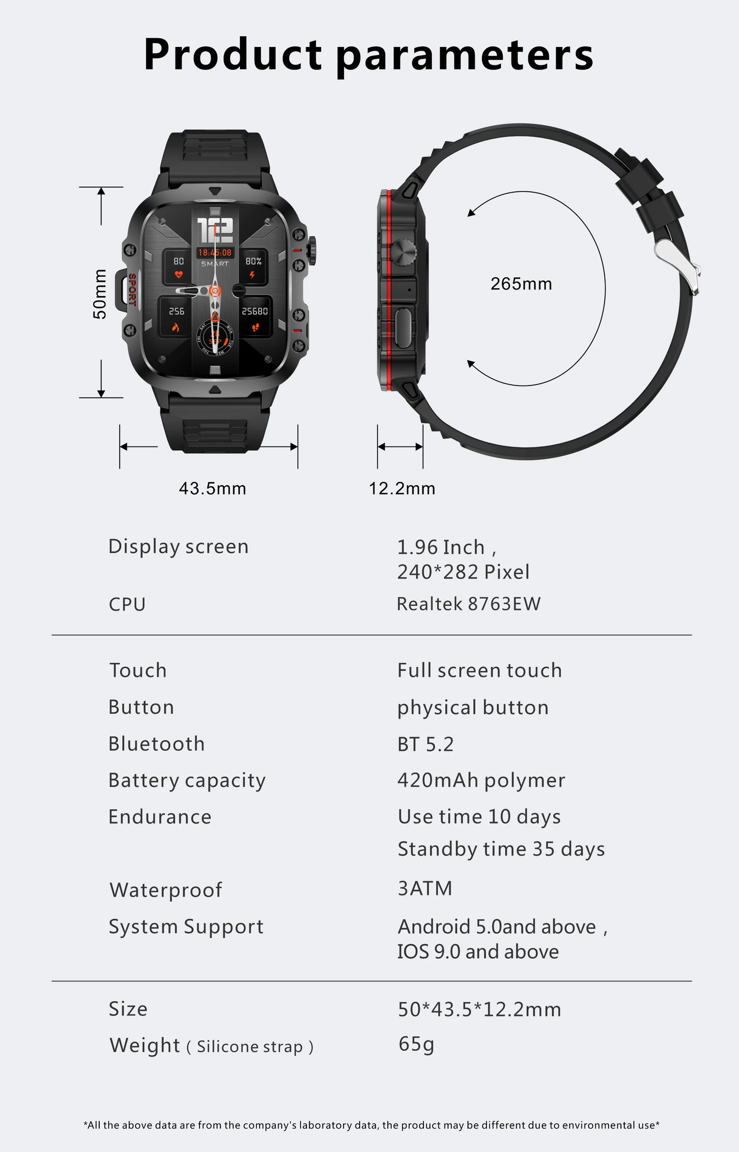 2024 Military Smart Watch Men 1.96 Inch Screen 420 MAh AI Voice Bluetooth Call Health Monitoring Waterproof Men SmartWatch