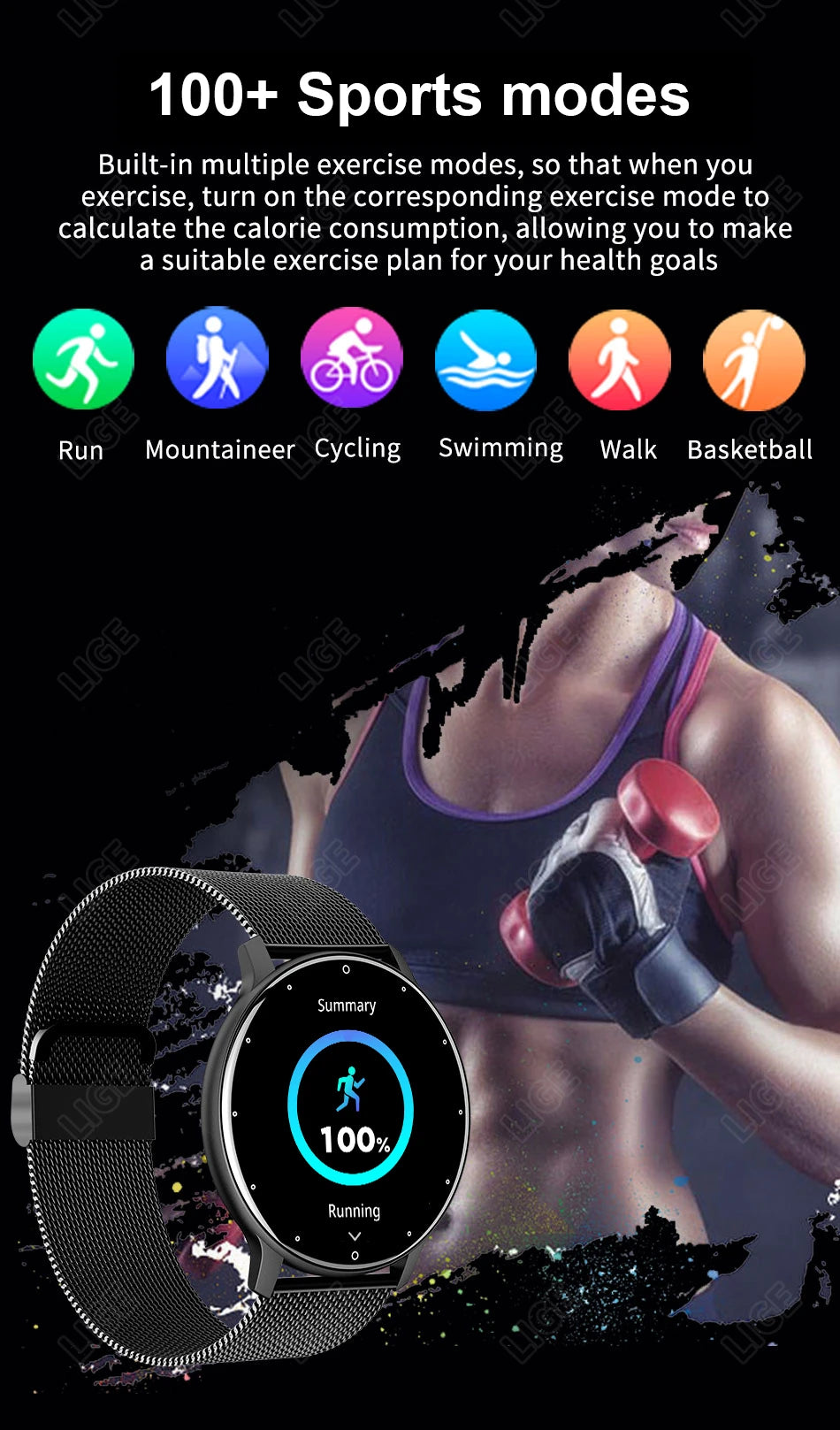 LIGE 2024 New Men Smart Watch Real-time Activity Tracker Heart Rate Monitor Sports Women Smart Watch Men Clock For Android IOS