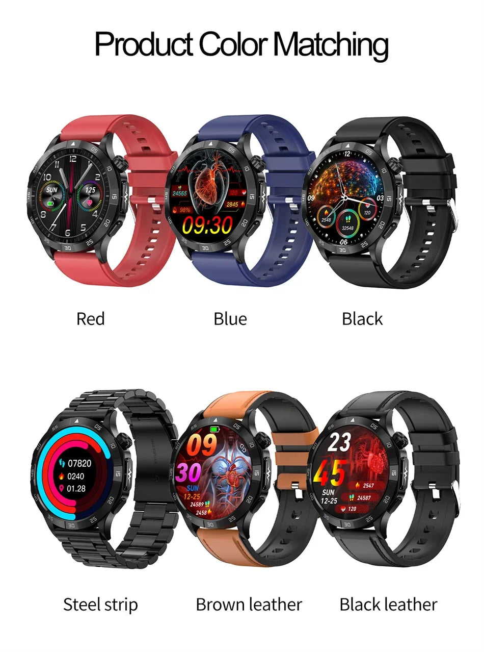 2024 New Blood Sugar Smart Watch Health Blood Lipid Uric Acid Monitor Sports Watch Smart ECG+PPG Bluetooth Call Smartwatch Mens