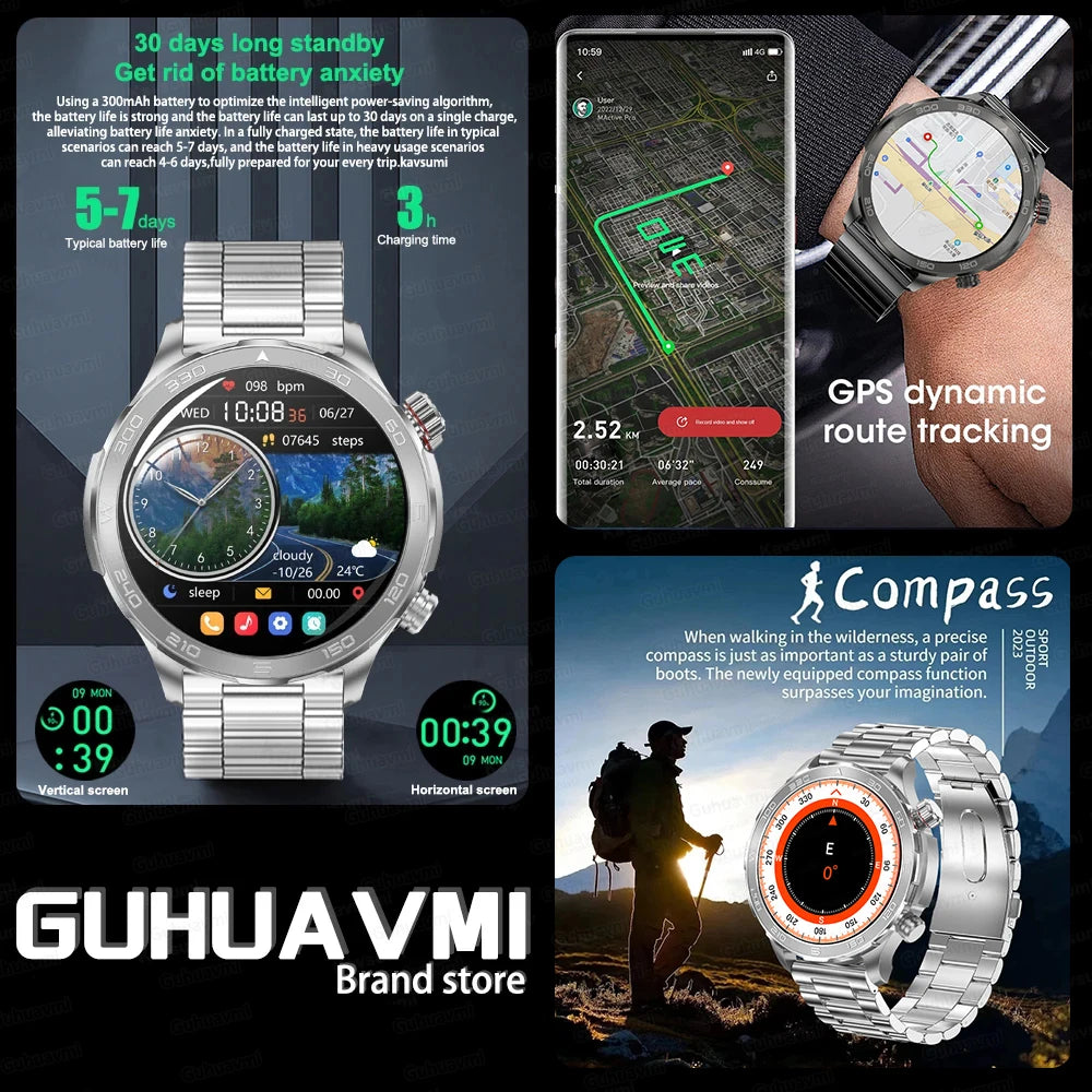 For Huawei Ultimate NFC Smart Watch Men Bluetooth Call Sport GPS Track Compass IP68 Waterproof Smartwatch 2024 AMOLED Watches