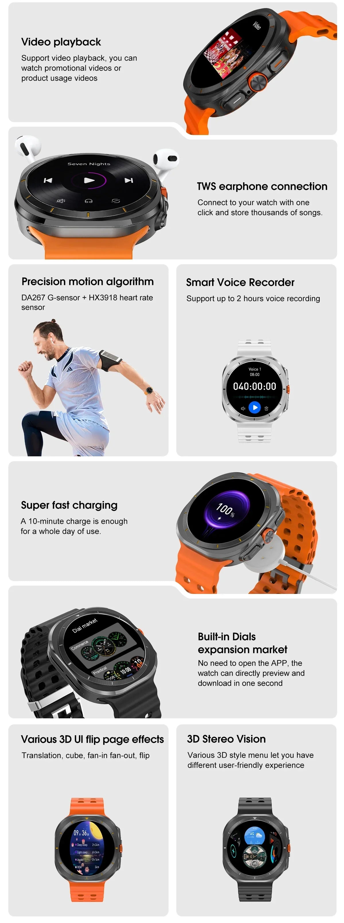 2024 DT Watch Ultra 47mm Smart Watch for iPhone Samsung Galaxy Phone 32GB ROM Video Player Men Women Sport Smartwatch NFC