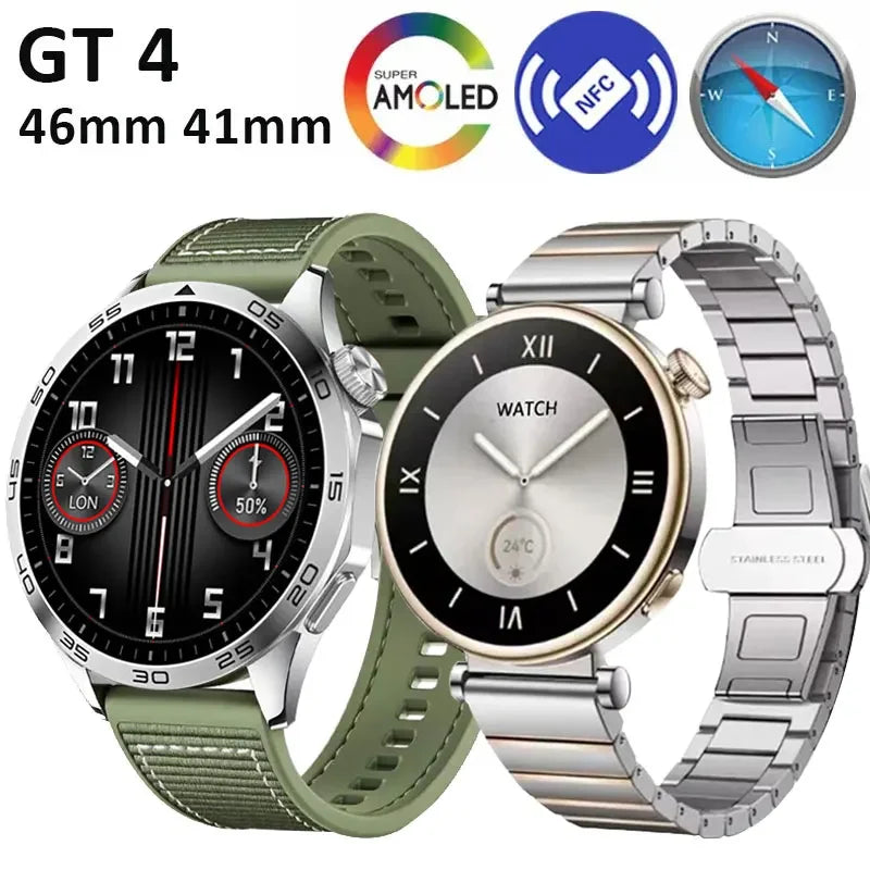 New For Huawei GT 4 Smart Watch Men Women AMOLED NFC Compass Clock Bluetooth Call IP68 Waterproof Sport Smartwatch 2024 Bracelet