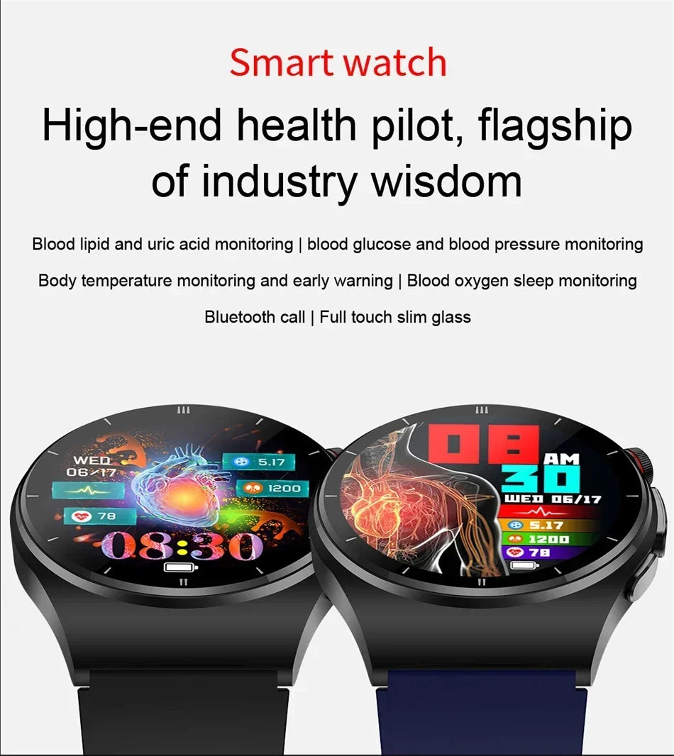 2024 New Medical Grade Bluetooth Call Smart Watch Men Blood Glucose Blood Fat Uric Acid ECG+PPG Monitoring Health Smartwatch Men