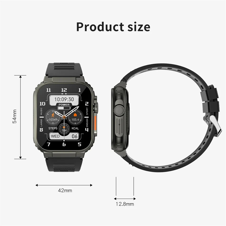 Rugged Military Smart Watch Men 2.01 inch GPS Sports Fitness Tracker Local Music IP68 Waterproof Bluetooth Talk Smartwatch 2024