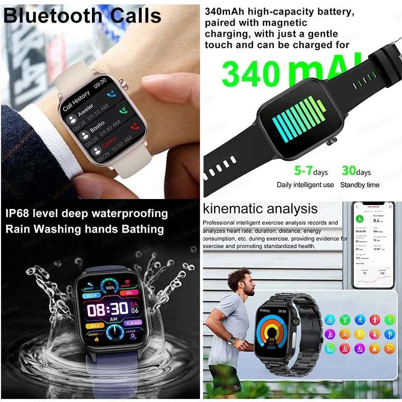 2024 AI Medical Diagnosis Body Fat Blood Lipids Uric Acid Blood Glucose Smart Watch Men ECG+PPG Voice Bluetooth Call Smartwatch