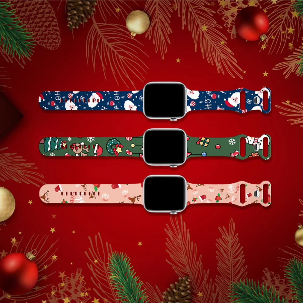 Christmas Bands for Apple Watch Band 38mm 40mm 41mm 42mm 44mm 45mm 49mm Silicone Sport Strap iWatch Ultra Series 9 8 7 SE 6 5 4