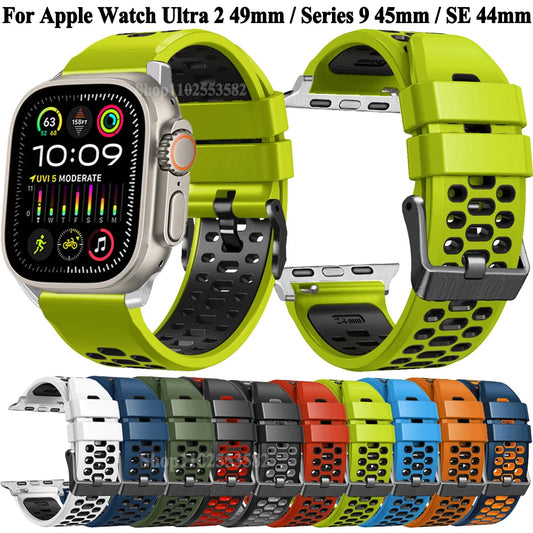 Breathable Silicone Strap For Apple Watch Ultra 2 49mm Band Bracelet Wristband For Apple Watch Series 9 8 7 SE 6 45mm 44mm 42mm