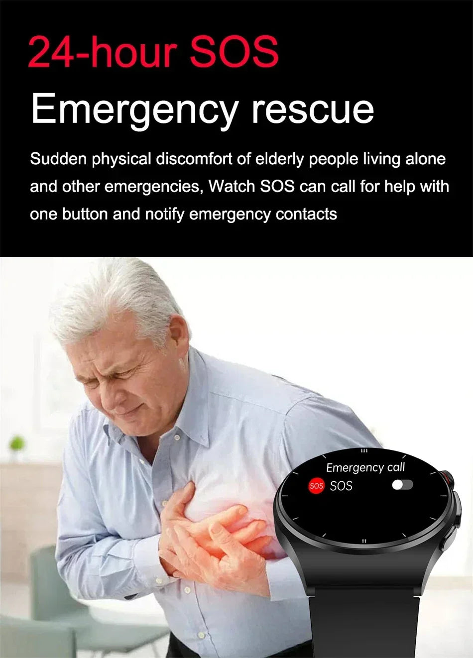 2024 New Medical Grade Bluetooth Call Smart Watch Men Blood Glucose Blood Fat Uric Acid ECG+PPG Monitoring Health Smartwatch Men