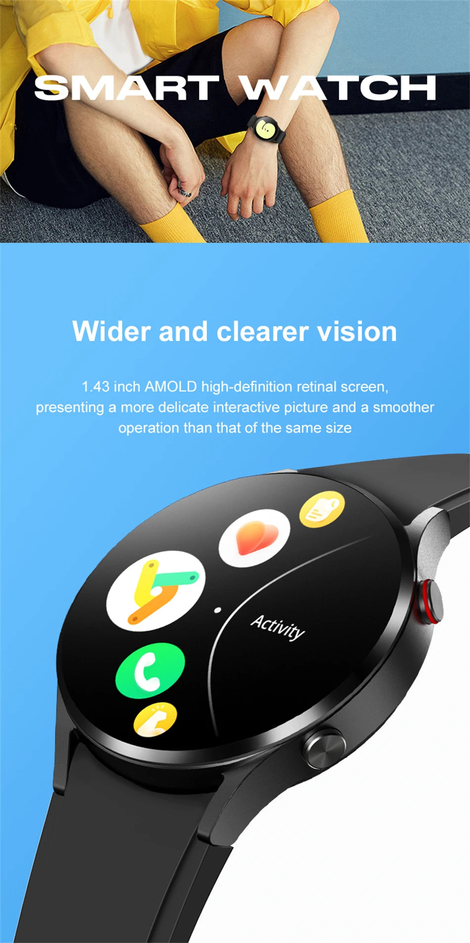 2024 New For Huawei Xiaomi Fashion Women's Smart Watch 1.43 inch AMOLED HD Screen Heart Rate Sports Voice Calling SmartWatch Men