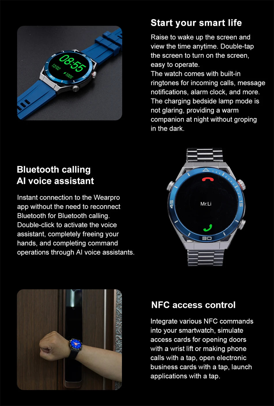 2024 AMOLED NFC Smart Watch Men Custom Dial Answer Call Sport GPS Track IP68 Waterproof Compass Smartwatch Ultimate For Android