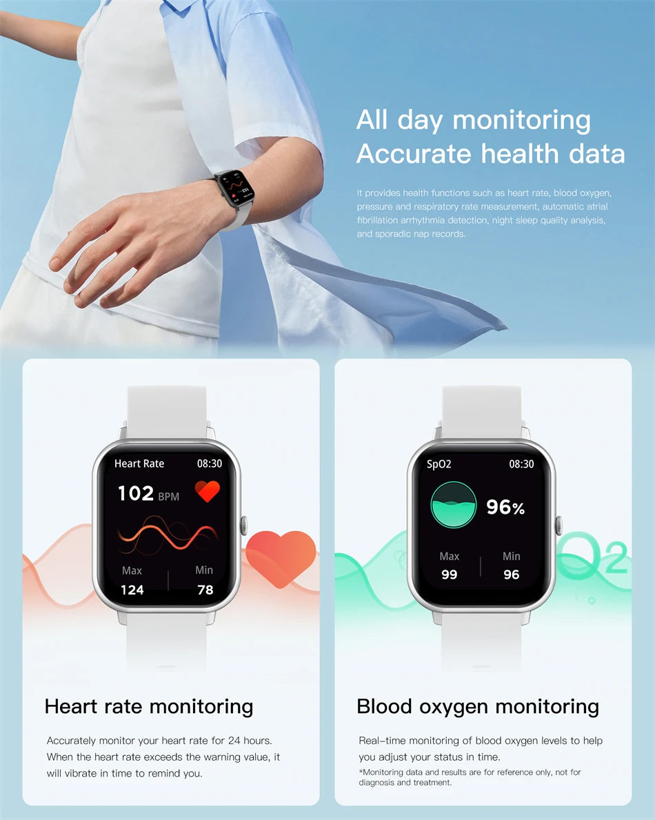 2024 New Health Bluetooth Call Smart Watch For Android IOS Waterproof Smart Clock Fashion Men Smartwatch Customizable Wallpapers