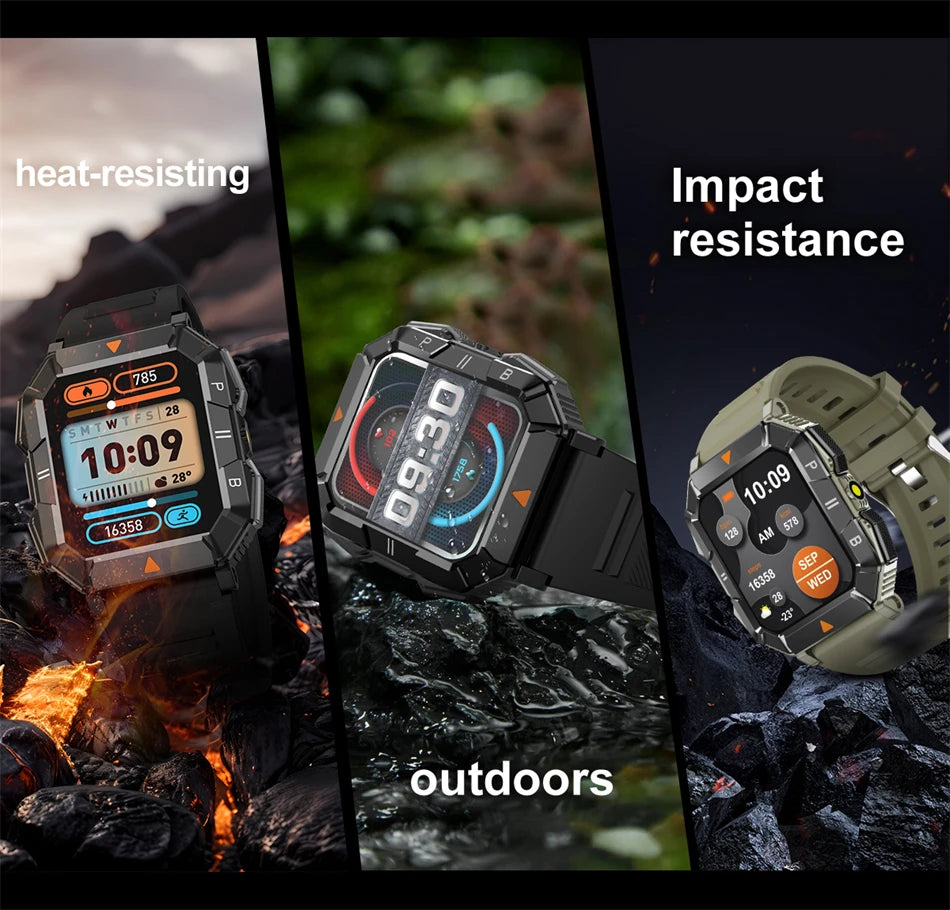 Outdoor Military LED Flashlight Smartwatch Men Sport Mode Health Monitoring Watch Waterproof Bluetooth Call Smart Watch 2024 New