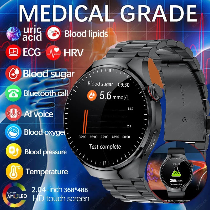 2024 New Medical Grade Smart Watch Men ECG+PPG Blood Glucose Lipid Uric Acid Heart Rate Bluetooth Call Health Smartwatches Women