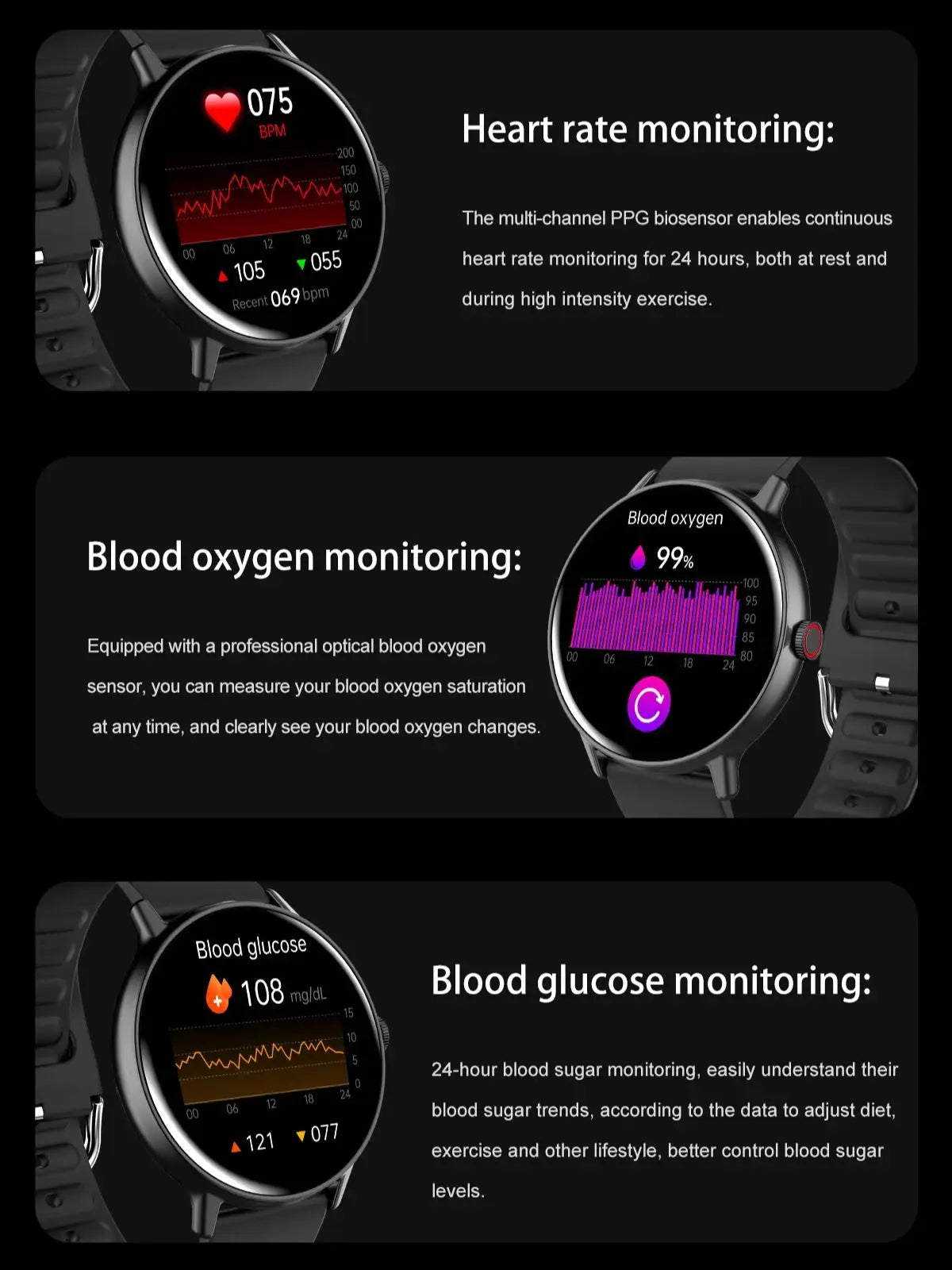 2024 New AMOLED Smart Watch HD Display Screen Bluetooth Calls Men Women Smartwatches Health Tracker Heart Rate Smartwatch