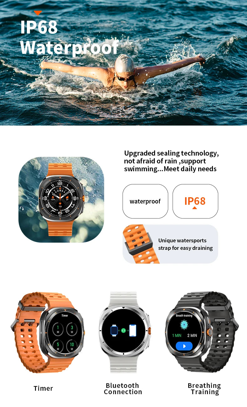 For Samsung Galaxy Watch 7 Ultra GPS Compass NFC Smart Watch Outdoor Sports Man AMOLED BT Call IP68 Galaxy 6 Upgraded Smartwatch