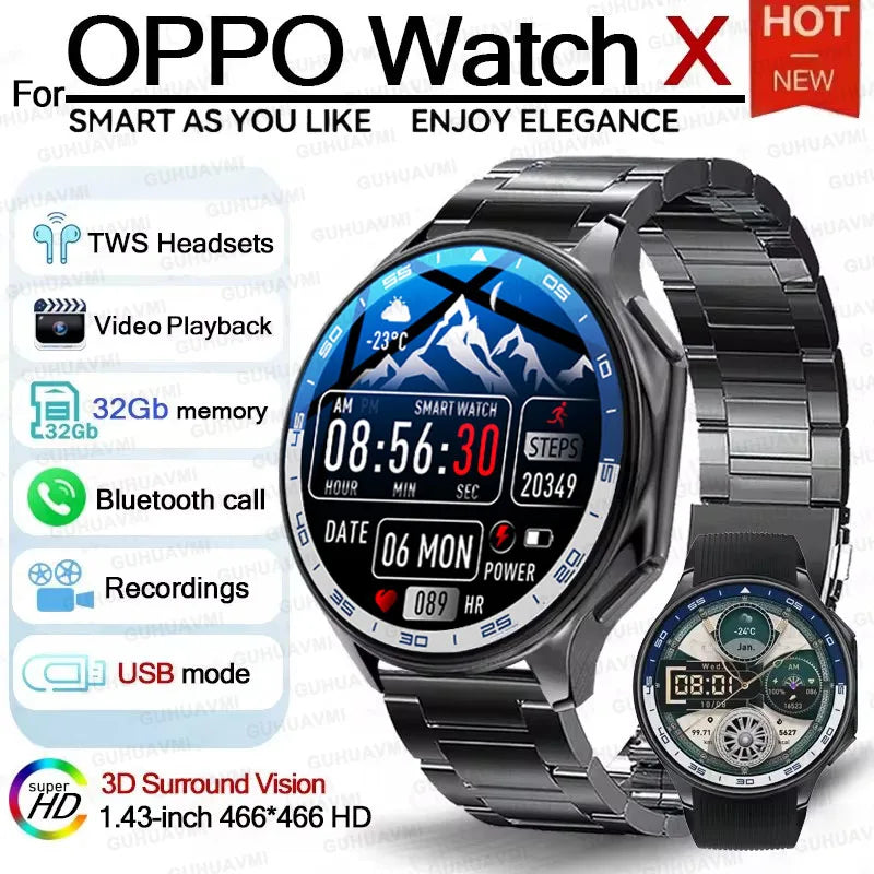 2024 NEW For OPPO Watch X Smart Watch Men 3D Surround Vision Video Player 32Gb Memory Bluetooth call Smartwatchs For Android IOS