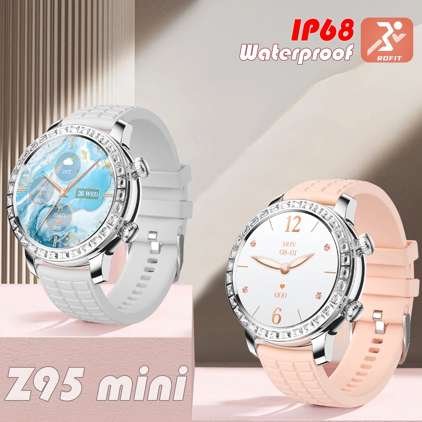 Smartwatch Z95 Mini Round Fashion Amoled Smart Watch Luxury Women'S Ladies Wrist Touch Screen Watch Set For Women Girl 2024