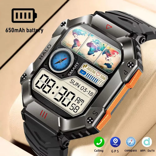 2024 Military Outdoor Smart Watch 2.0 inch 650 mAh Large Battery Watch GPS Motion Track Compass Bluetooth Call Smartwatch Men