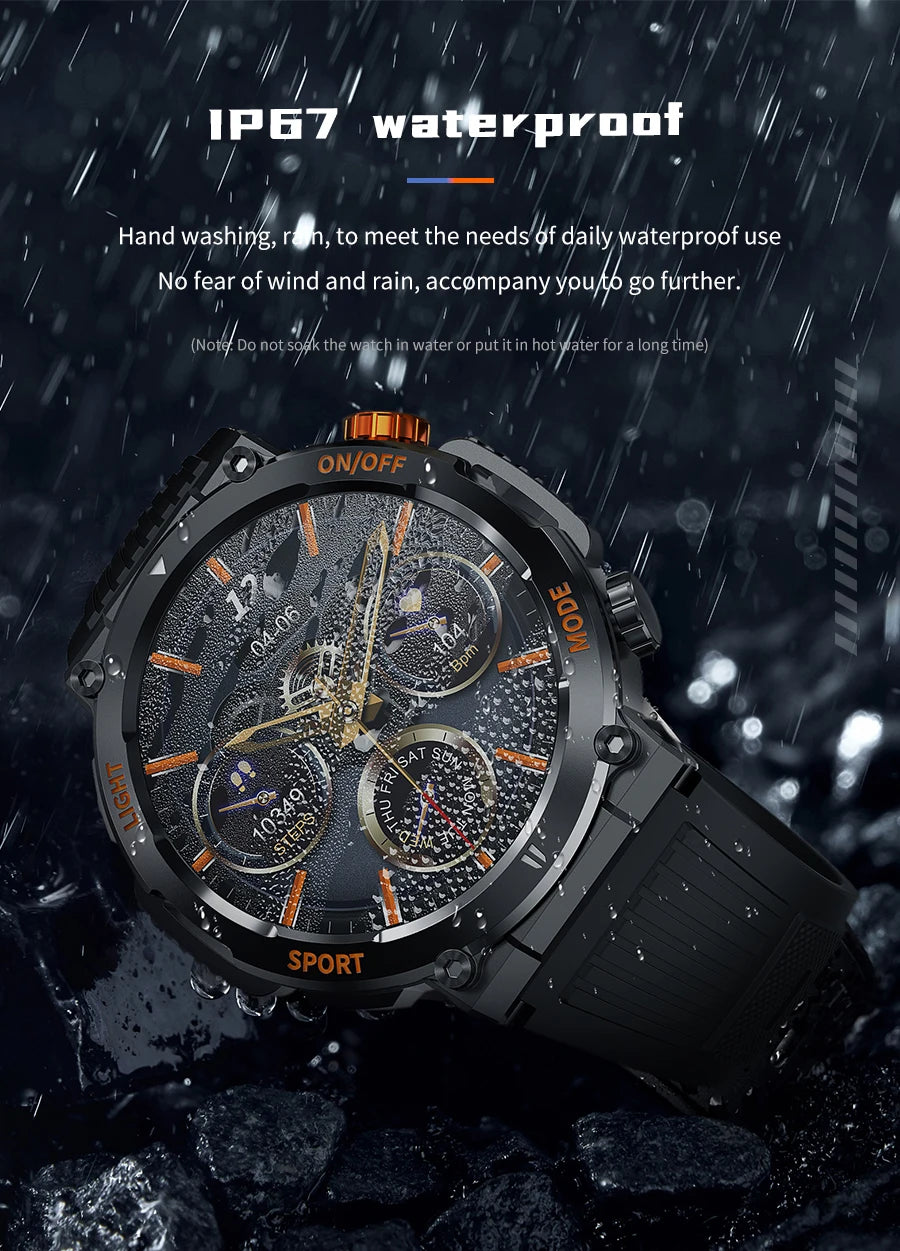 2024 Rugged Military Smart Watch For Men Sport Ftiness Watches Ip68 Waterproof 1.46'' LED lights  AI Voice BT Call Smartwatch 시계