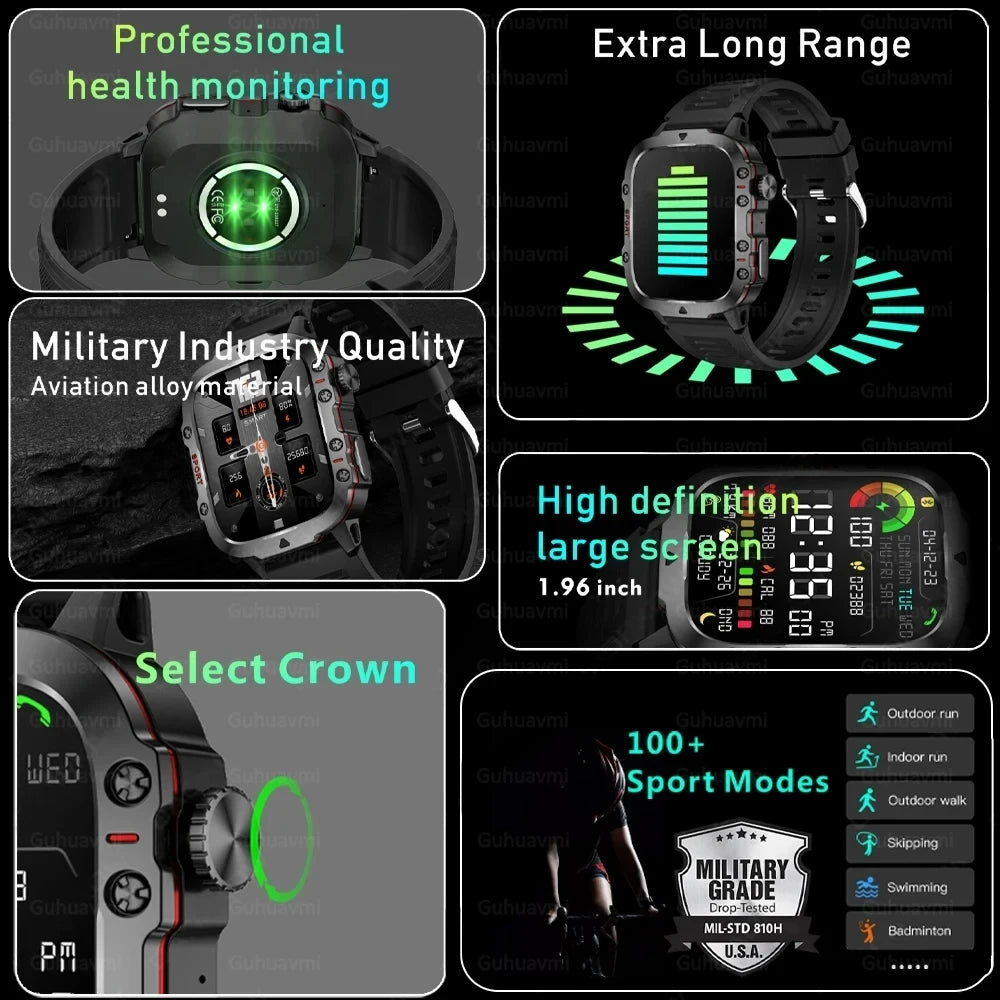 2024 New For Men Smart Watch 1.96 Inch Screen  Bluetooth Call Voice Assistant Watch Fitness Waterproof Smartwatch For Huawei ios