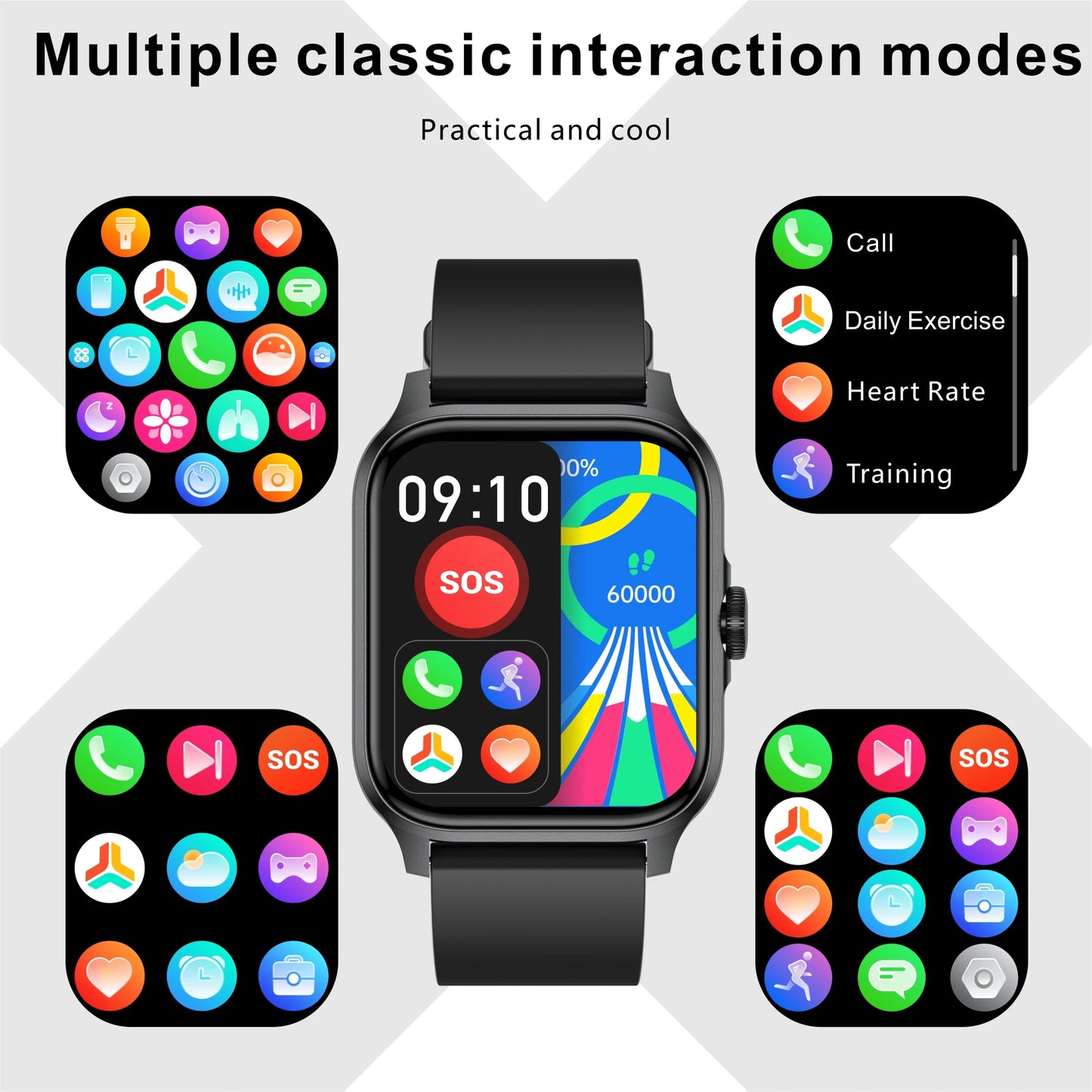 2024 New Smart Watch Men Women Bluetooth Call 100+ Sport Fitness Tracker Heart Rate Monitor Message Reminder Couple Smartwatch