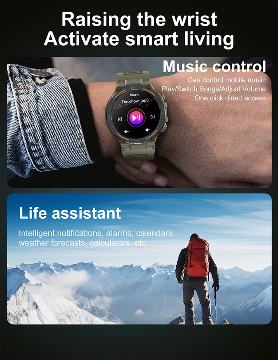 2024 New GPS Outdoor Sports Smart Watch Men with LED Lights Bluetooth Call Heart Rate Blood Oxygen Smartwatch For Huawei Xiaomi