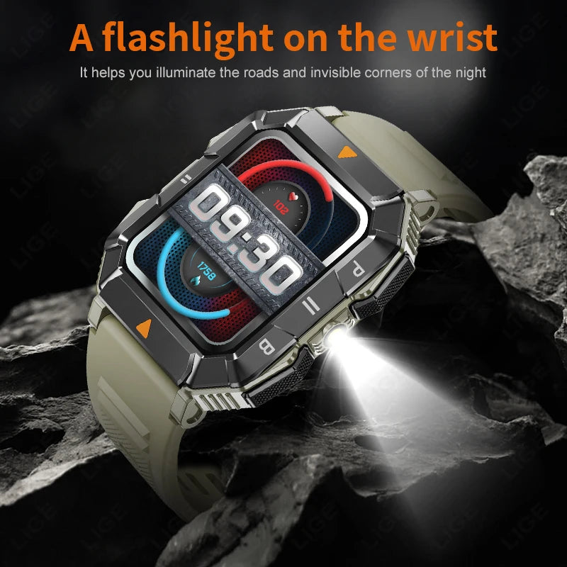 2024 Smart Watch Men New With LED Flashlight Bluetooth Call 1.83inch Waterproof Sleep Monitor Sports Watch Fitness Smartwatch