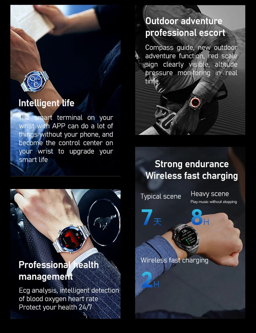 2024 NEW Smartwatch Ultimate Watch Bluetooth Call GPS Compass Heart Rate Bracelet Wireless Charging Business Smart Watch for Men